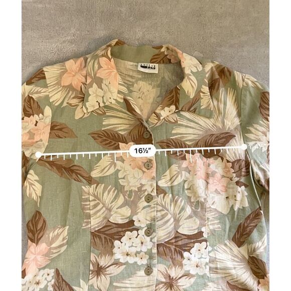 Women’s Linen Floral Button Down Set Hawaiian Tropical Skirt & Top - Picture 7 of 11